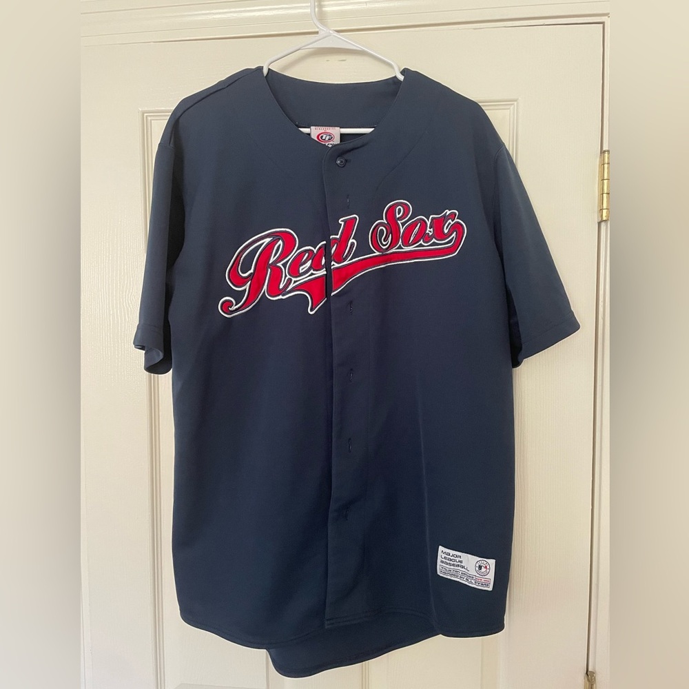 True Fan MLB Red Sox Jersey Navy Blue Mens Large